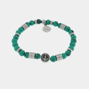 Bracciale in Acciaio con ancora e pietre verdi