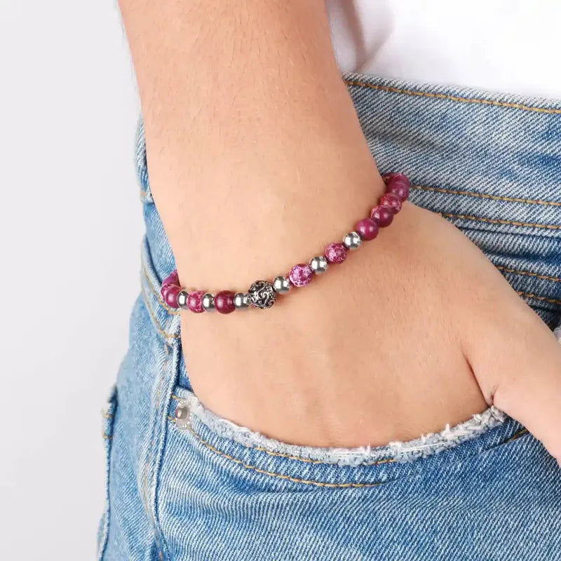 Bracciale in Acciaio con pietre rosse e nere
