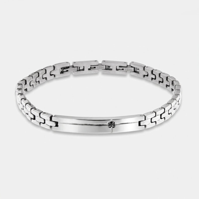 Bracciale in Acciaio con piastra e punto luce nero IJEWEL - gioiello BySimon