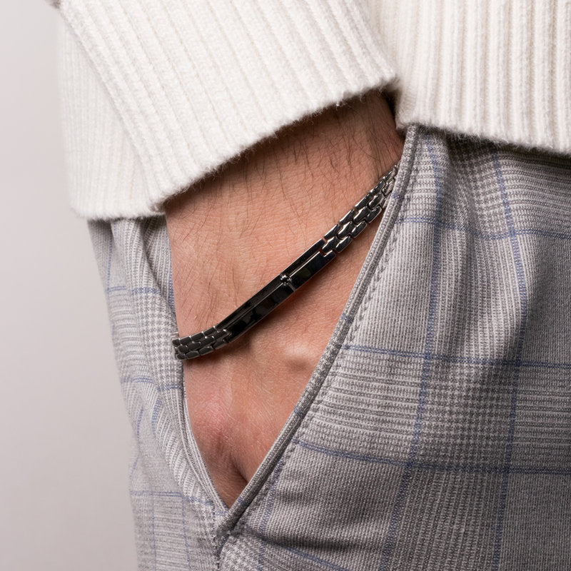 Bracciale in Acciaio con piastra e punto luce nero IJEWEL - gioiello BySimon