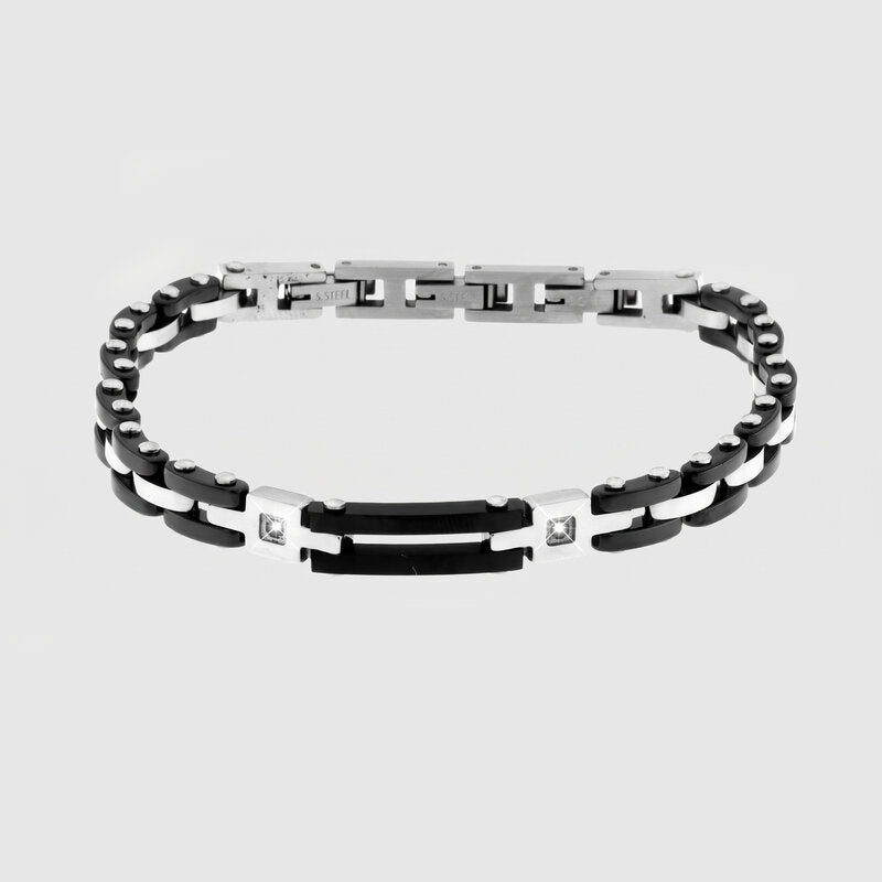 Bracciale in Acciaio con maglie larghe bicolore bianco/nero IJEWEL - gioiello BySimon
