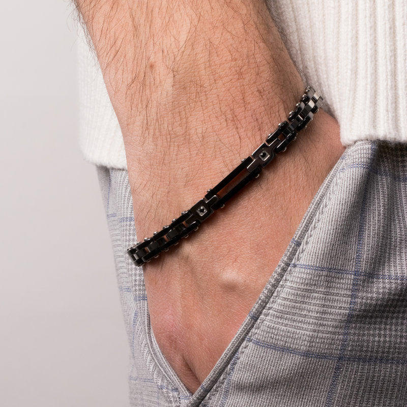 Bracciale in Acciaio con maglie larghe bicolore bianco/nero IJEWEL - gioiello BySimon