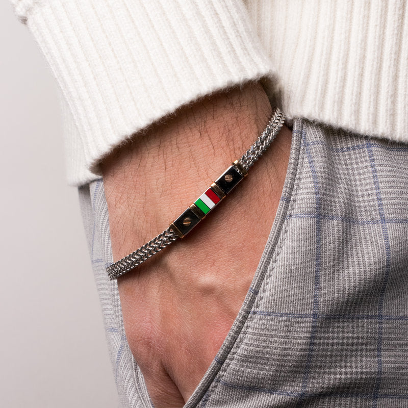 Bracciale in Acciaio con bandiera italia