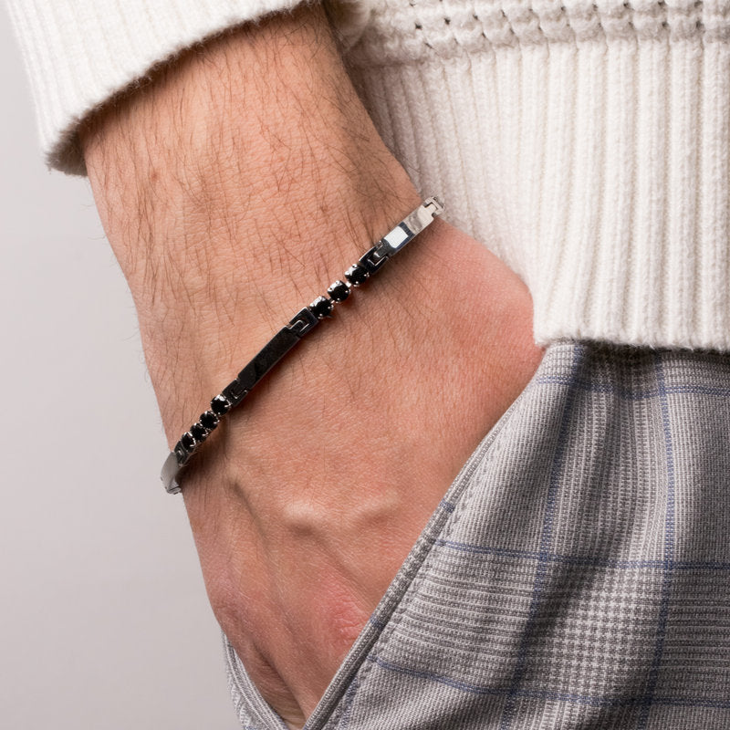 Bracciale in Acciaio con pietre nere IJEWEL - gioiello BySimon
