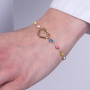 Bracciale in Acciaio con cuore centrale e cuori laterali colorati