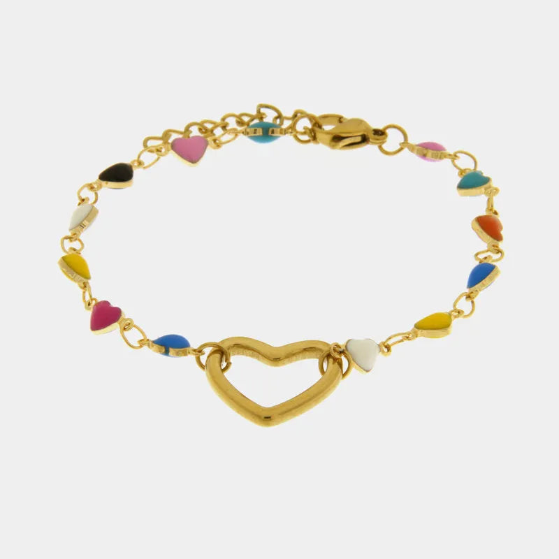 Bracciale in Acciaio con cuore centrale e cuori laterali colorati