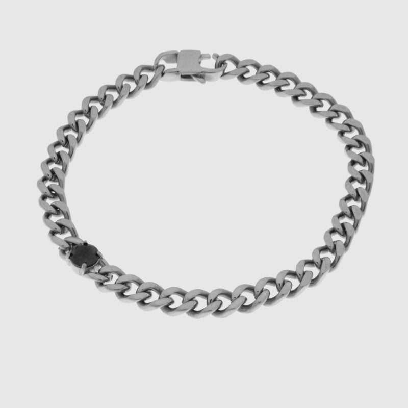 Bracciale in Acciaio a catena placcato argento con punto luce nero IJEWEL - gioiello BySimon