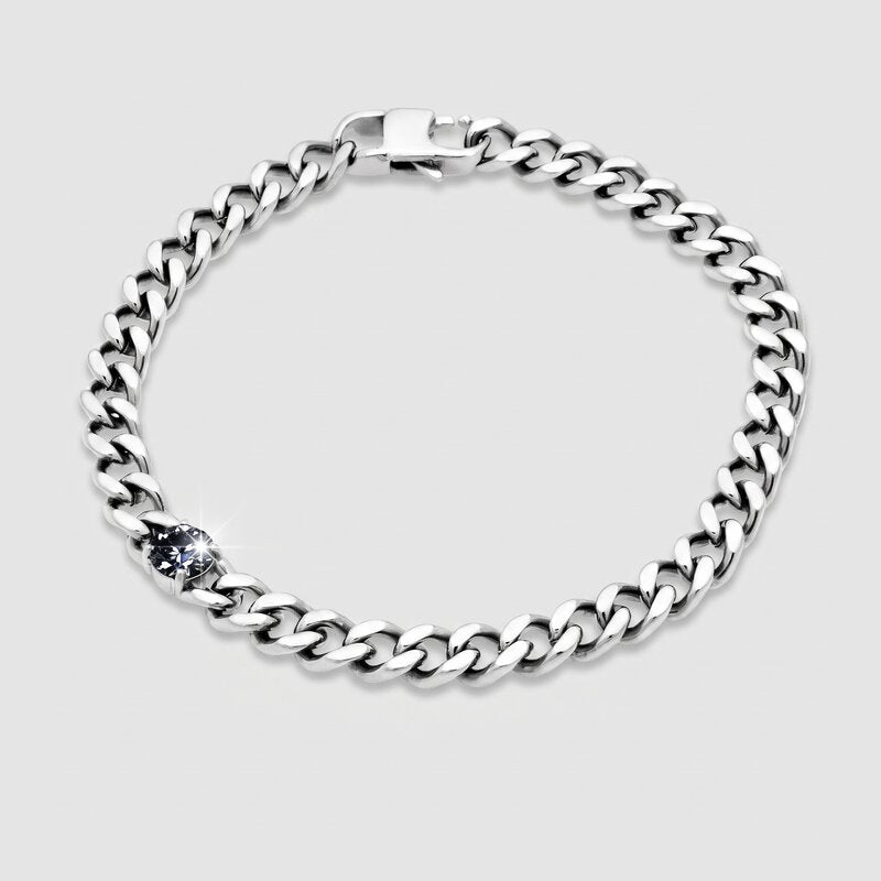 Bracciale in Acciaio a catena placcato argento con punto luce nero IJEWEL - gioiello BySimon