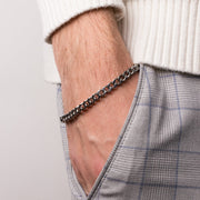 Bracciale in Acciaio a catena placcato argento con punto luce nero