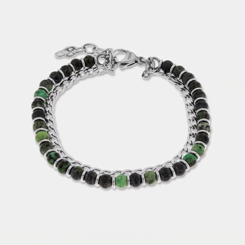 Bracciale in Acciaio doppio filo con pietre nere IJEWEL - gioiello BySimon