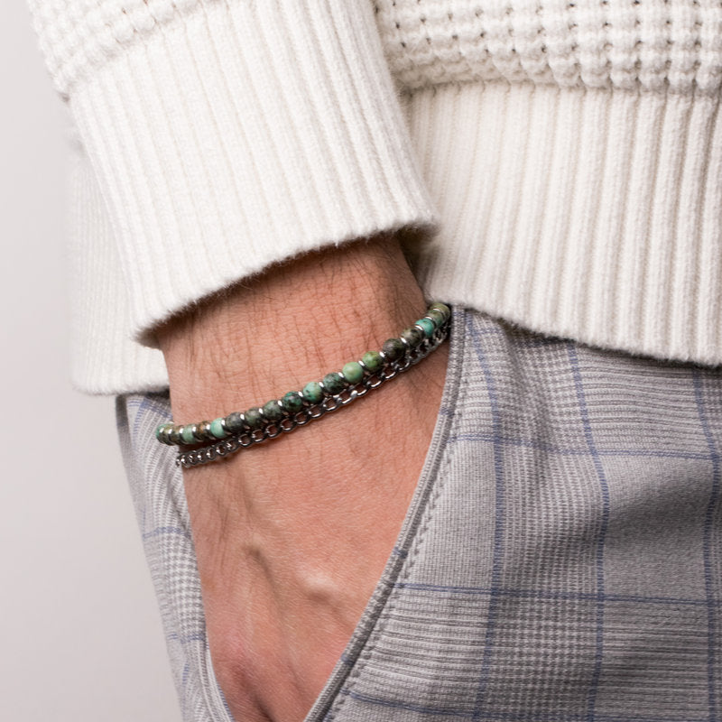 Bracciale in Acciaio doppio filo con pietre nere IJEWEL - gioiello BySimon