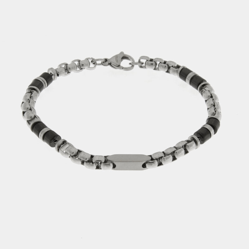 Bracciale in Acciaio con pietre nere IJEWEL - gioiello BySimon