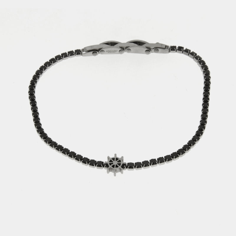 Bracciale in Acciaio con cristalli neri e piccolo timone centrale IJEWEL - gioiello BySimon