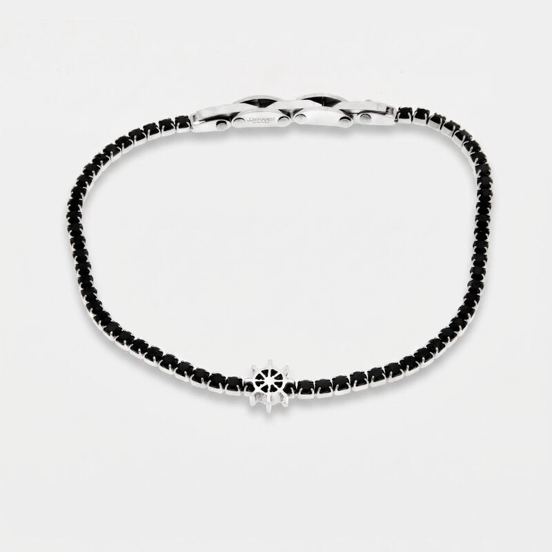 Bracciale in Acciaio con cristalli neri e piccolo timone centrale IJEWEL - gioiello BySimon