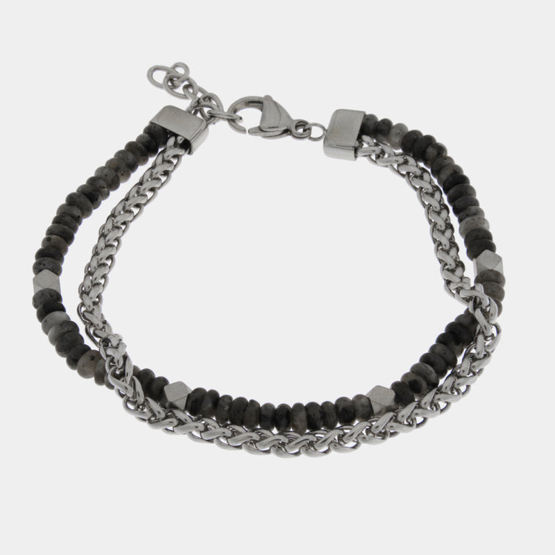 Bracciale in Acciaio doppia catena con pietre nere IJEWEL - gioiello BySimon