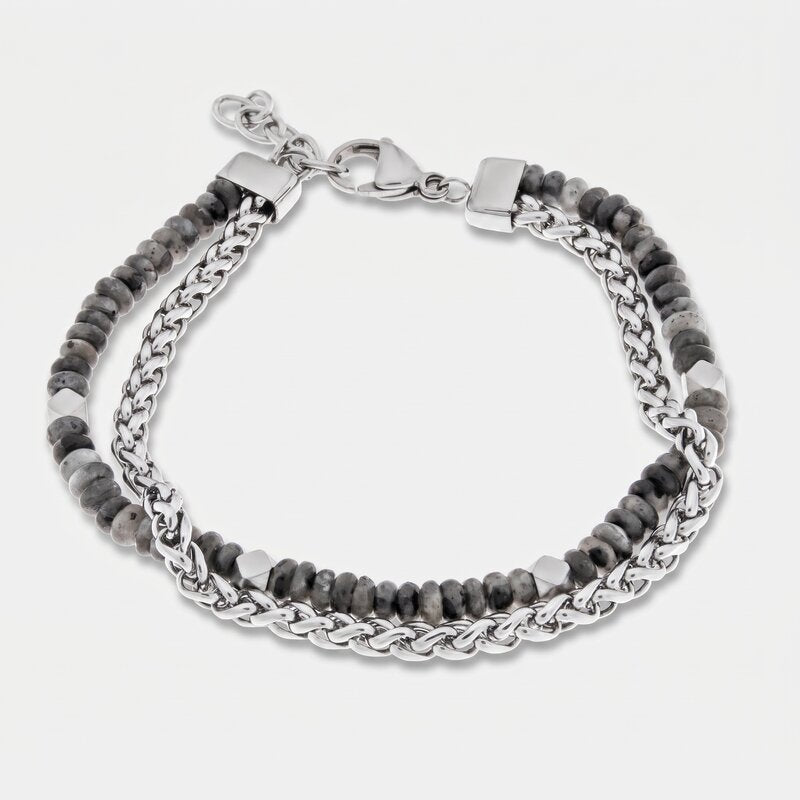 Bracciale in Acciaio doppia catena con pietre nere IJEWEL - gioiello BySimon