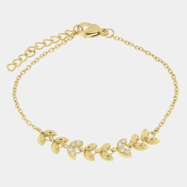 Bracciale in Acciaio con foglie e zirconi - BYSIMON gioielli