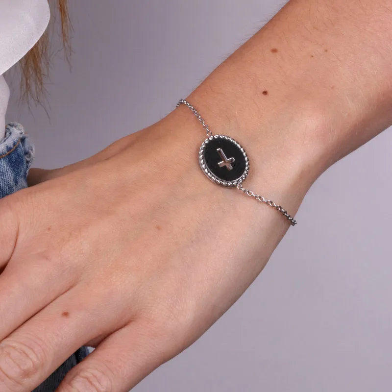 Bracciale in Acciaio con medaglia croce