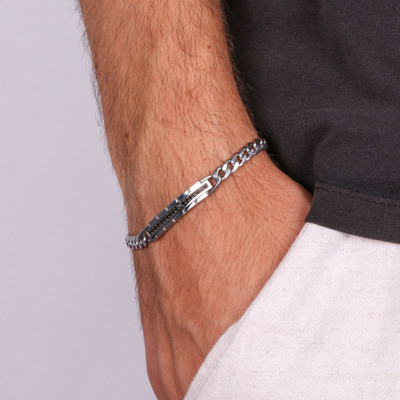 Bracciale in Acciaio con placchetta nera IJEWEL - gioiello BySimon