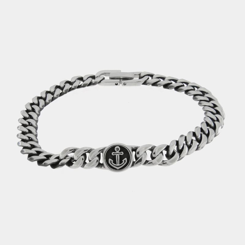 Bracciale in Acciaio a meglia groumette e dettaglio con ancora IJEWEL - gioiello BySimon