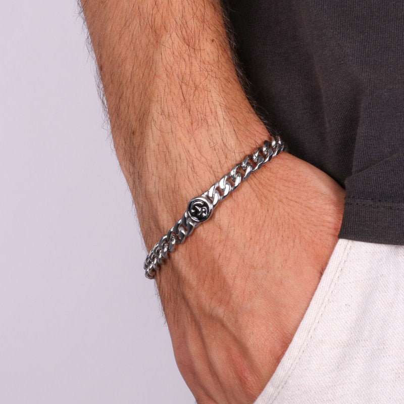 Bracciale in Acciaio a meglia groumette e dettaglio con ancora IJEWEL - gioiello BySimon