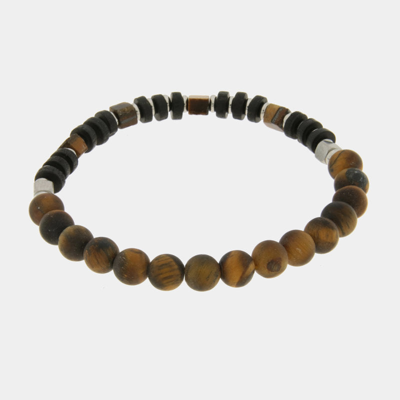 Bracciale in Acciaio con perline marroni - BYSIMON gioielli