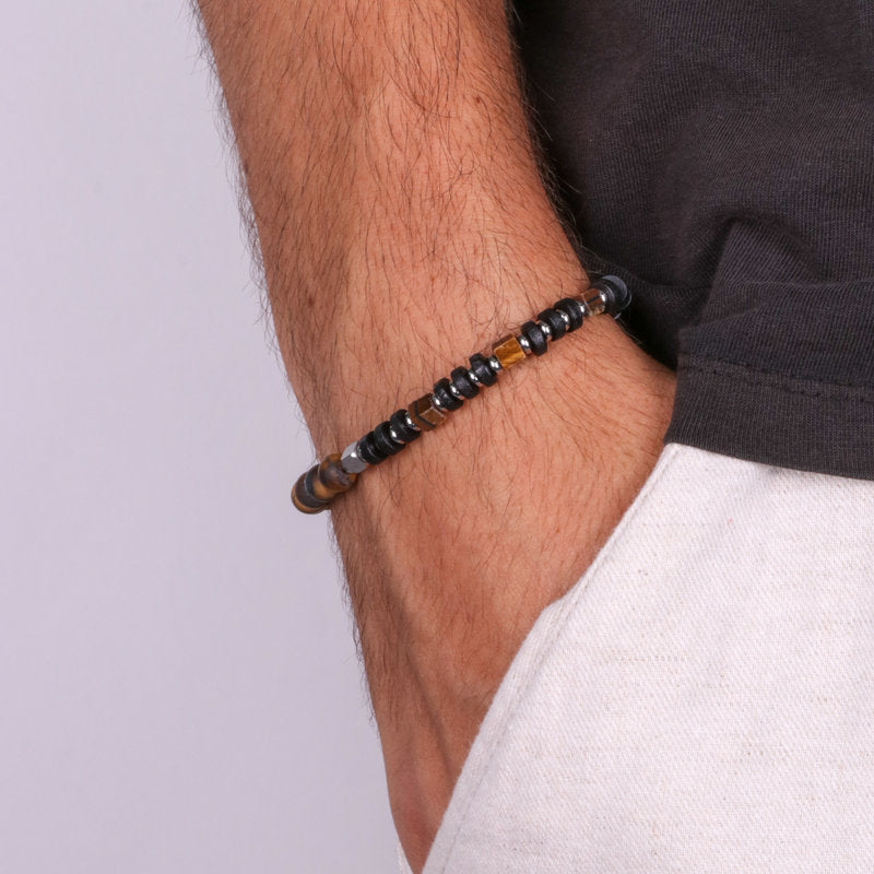 Bracciale in Acciaio con perline marroni - BYSIMON gioielli