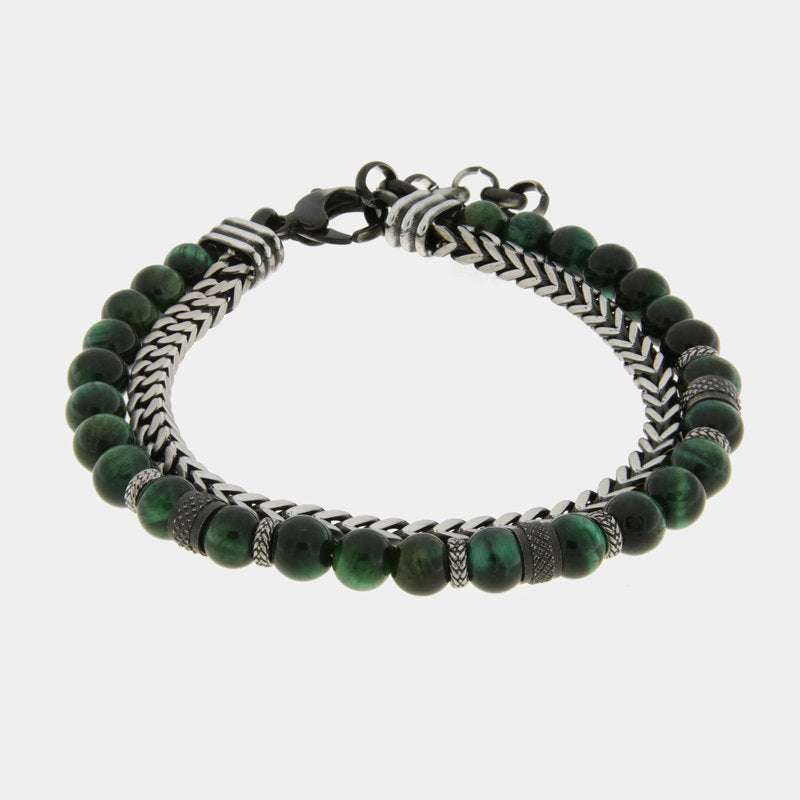 Bracciale in Acciaio doppio con maglia a spiga e perline IJEWEL - gioiello BySimon