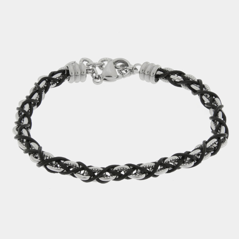 Bracciale in Acciaio con catena e filo nero IJEWEL - gioiello BySimon
