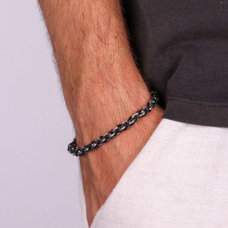 Bracciale in Acciaio con catena e filo nero IJEWEL - gioiello BySimon