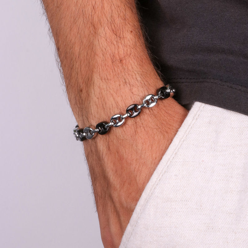 Bracciale in Acciaio con maglia marina acciaio e e nera IJEWEL - gioiello BySimon