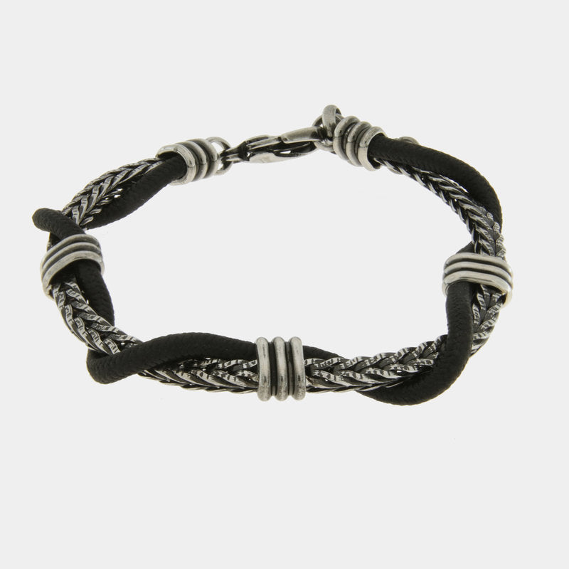 Bracciale in Acciaio con corda nera IJEWEL - gioiello BySimon