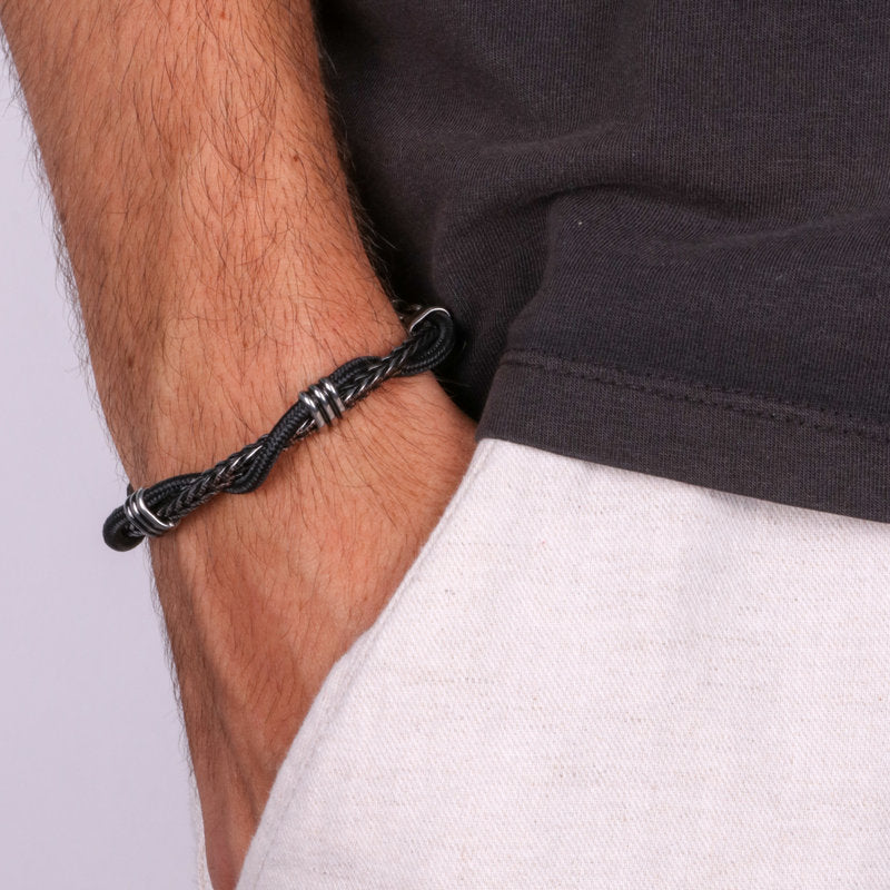 Bracciale in Acciaio con corda nera IJEWEL - gioiello BySimon