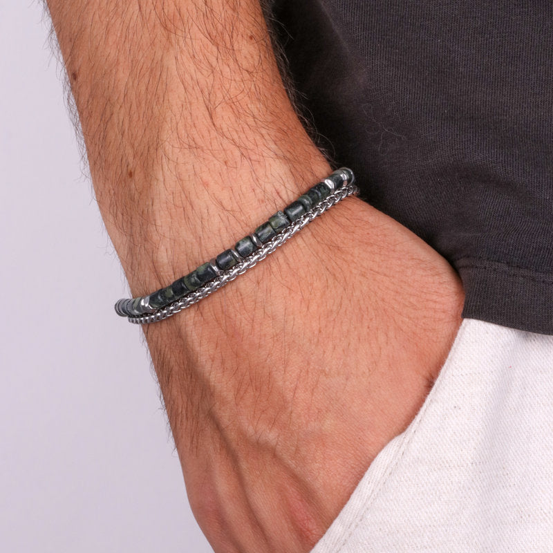 Bracciale in Acciaio doppio filo nero e argento IJEWEL - gioiello BySimon