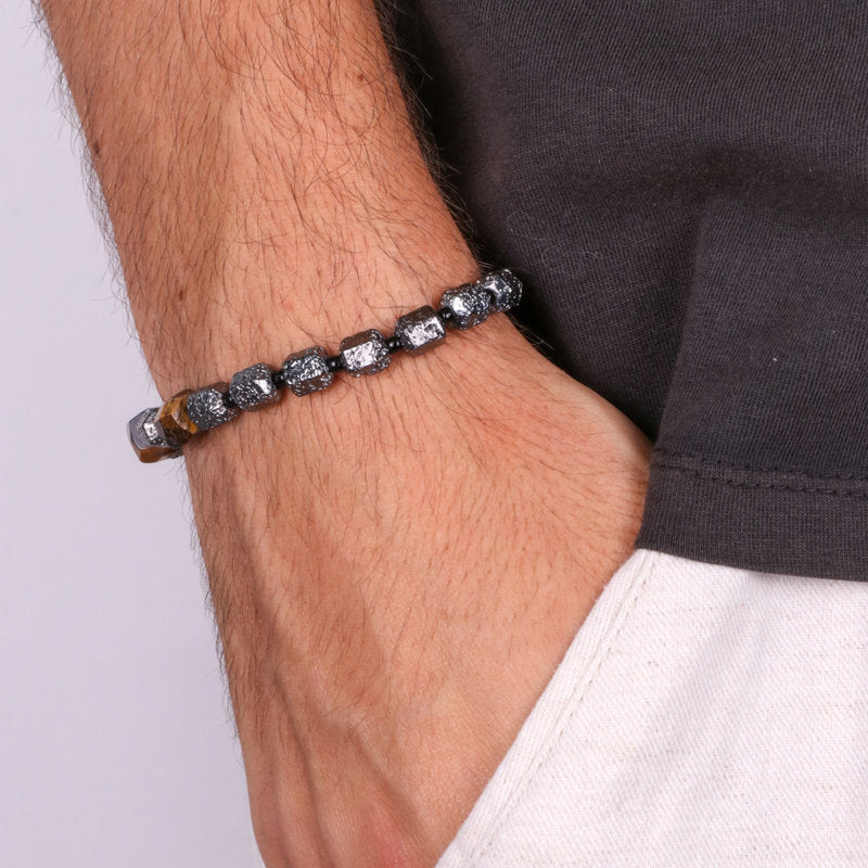 Bracciale in Acciaio con pietre grigie e marroni IJEWEL - gioiello BySimon