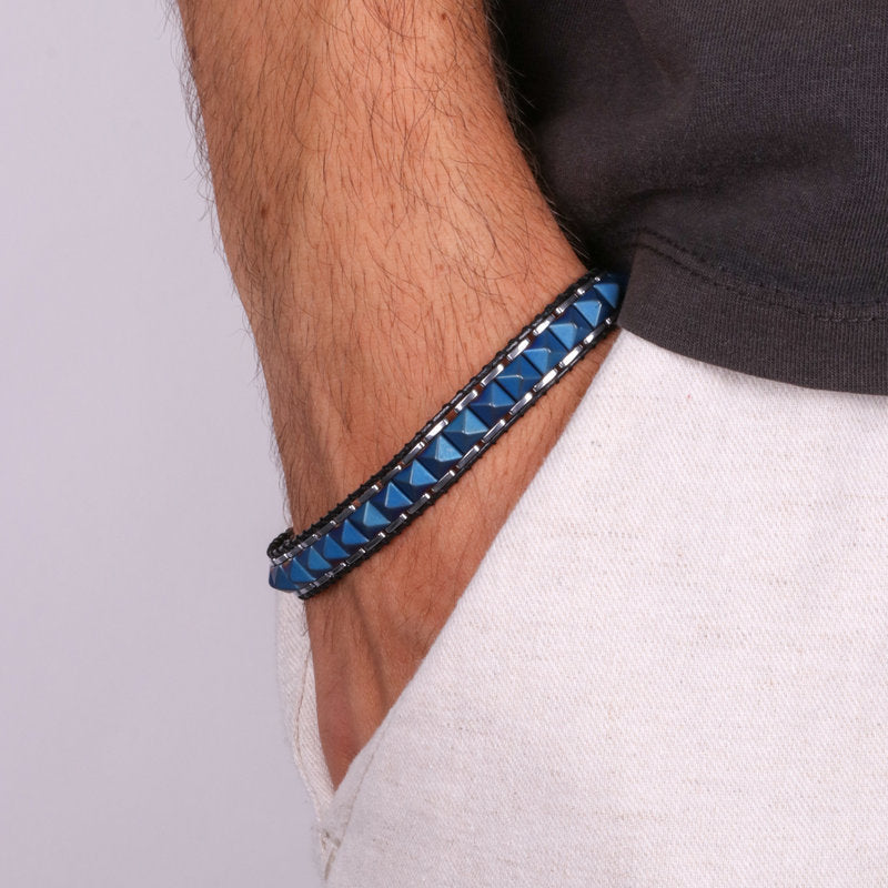 Bracciale in Acciaio maglia a binario blu IJEWEL - gioiello BySimon
