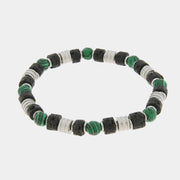 Bracciale in Acciaio con sfere bianche , nere e pietre verdi