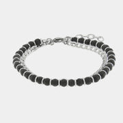 Bracciale in Acciaio doppio con catena e perline nere