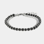 Bracciale in Acciaio doppio con catena e perline nere IJEWEL - gioiello BySimon