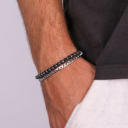 Bracciale in Acciaio doppio con catena e perline nere