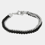 Bracciale in Acciaio  maglia carrarmato sottile e perline in nero