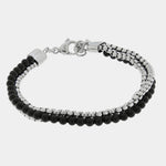 Bracciale in Acciaio maglia carrarmato sottile e perline in nero IJEWEL - gioiello BySimon
