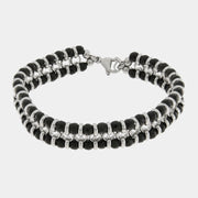 Bracciale in Acciaio doppio filo di perline nere