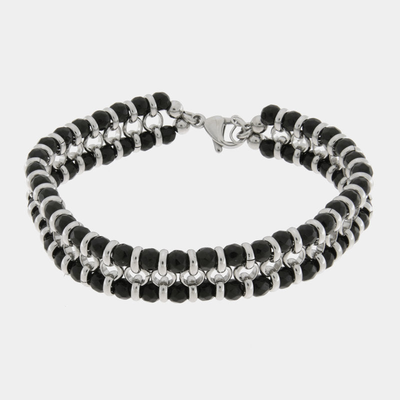 Bracciale in Acciaio doppio filo di perline nere IJEWEL - gioiello BySimon