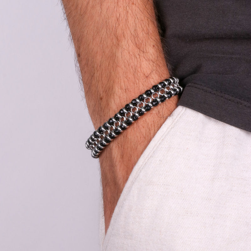 Bracciale in Acciaio doppio filo di perline nere IJEWEL - gioiello BySimon