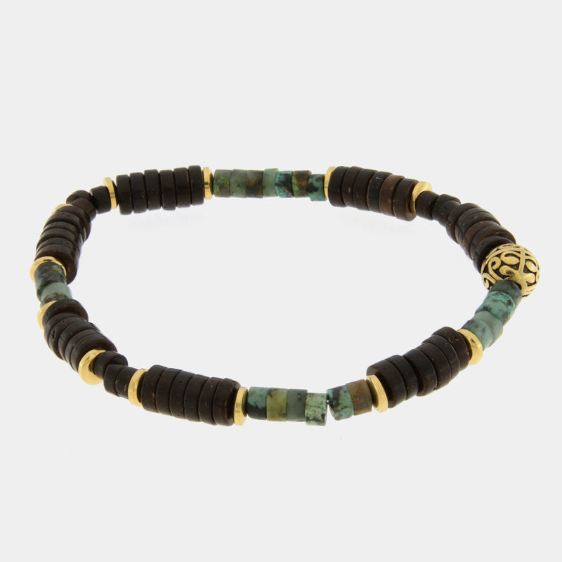 Bracciale in Acciaio con perline nere e dettagli in oro IJEWEL - gioiello BySimon