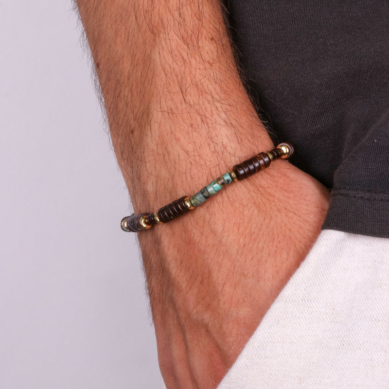 Bracciale in Acciaio con perline nere e dettagli in oro IJEWEL - gioiello BySimon