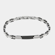 Bracciale in Acciaio maglia carrarmato con dettagli in nero