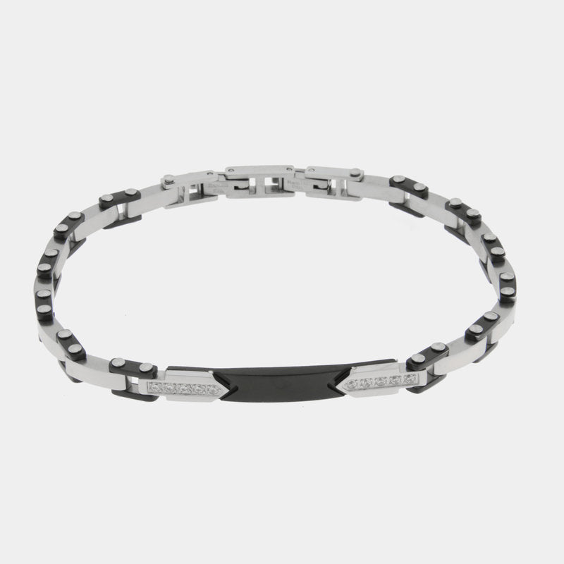 Bracciale in Acciaio maglia carrarmato con dettagli in nero - BYSIMON gioielli