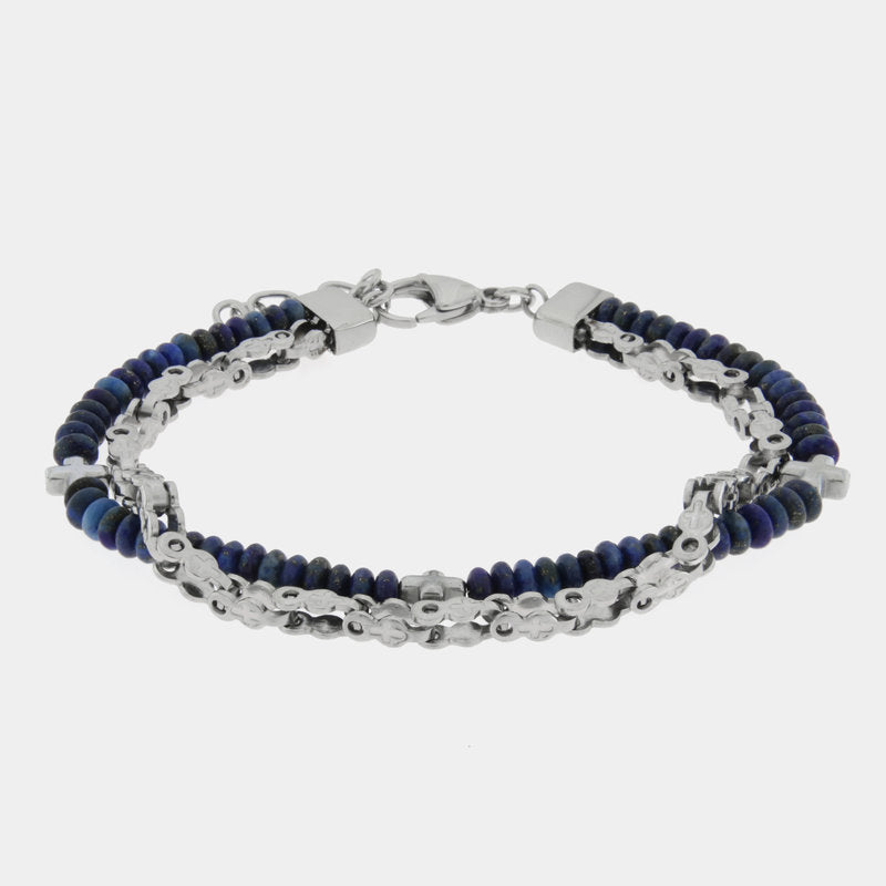 Bracciale in Acciaio doppio con catena e perline nere IJEWEL - gioiello BySimon